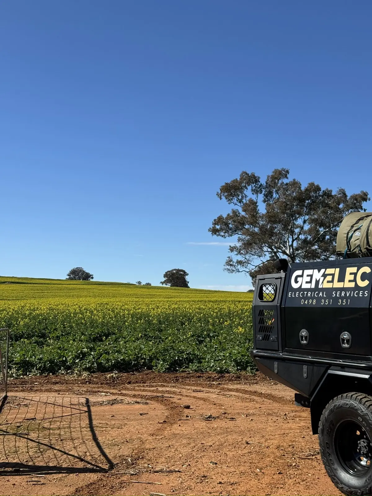 Rear of a Gemelec truck with electrical tools and gear