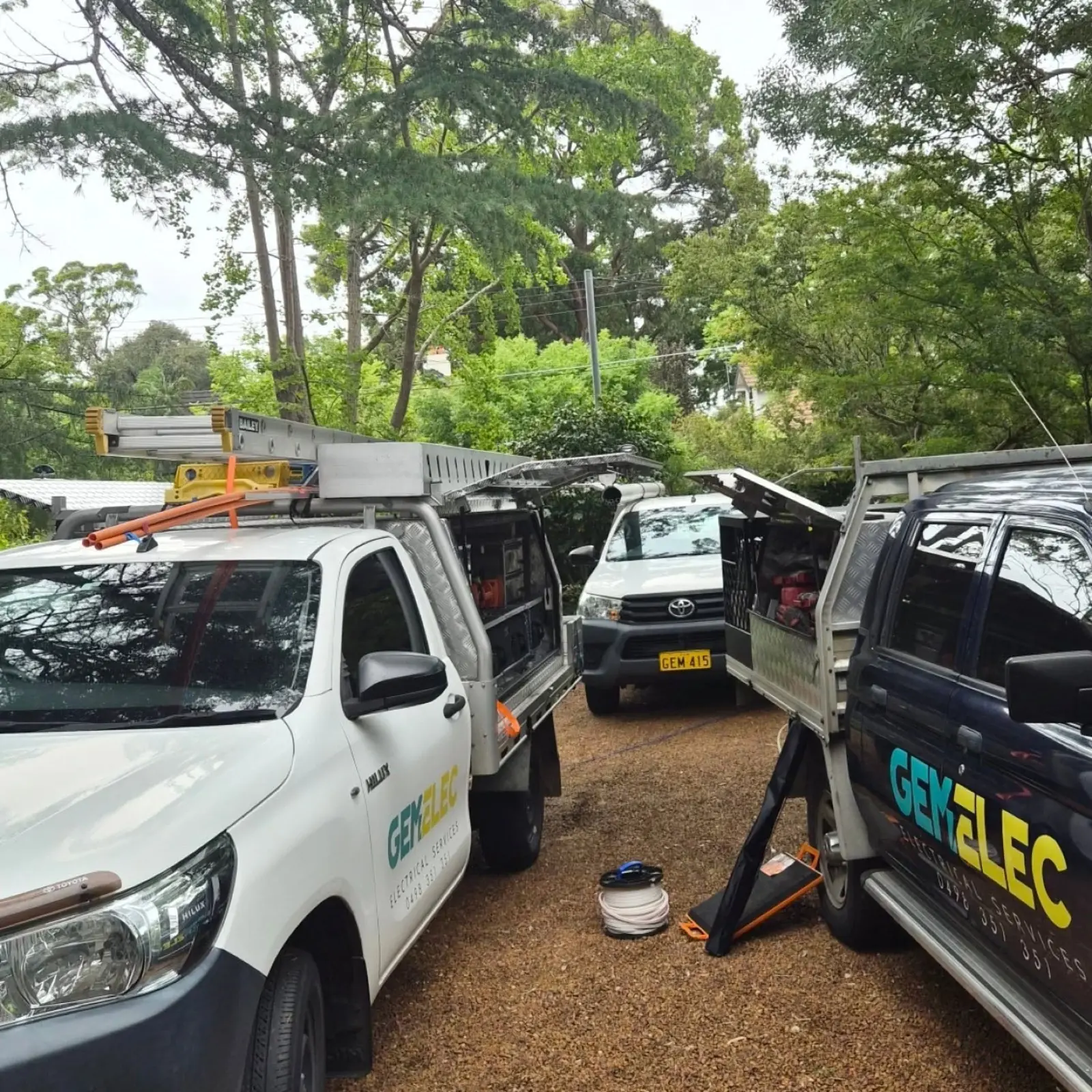 Gemelec branded fleet vehicles lined up at the Matraville base